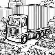 Free Animal Truck Coloring Page – City Traffic Scene | Ages 3–5 | Coloring.kids