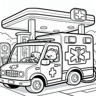 Free Ambulance Coloring Page – Bear EMTs at the Gas Station | Ages 3–5 | Coloring.kids