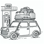 Free Cars Coloring Page – Mini Cooper at the Gas Station | Ages 5–8 | Coloring.kids