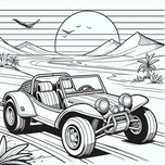 Free Cars Coloring Page – Dune Buggy at Sunset Beach | Ages 5–8 | Coloring.kids