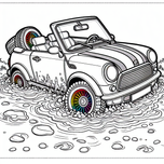 Free Cars Coloring Page – Convertible in a Muddy Puddle | Ages 3–5 | Coloring.kids