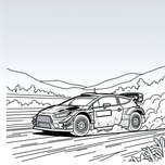 Free Cars Coloring Page – Rally Car Drifting on a Dirt Road | Ages 5–8 | Coloring.kids
