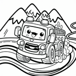 Free Cars Coloring Page – Smiling Firetruck on a Mountain Road | Ages 3–5 | Coloring.kids