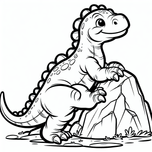 Free Dinosaur Coloring Page – Friendly Dino on a Rock | Ages 3–5 | Coloring.kids