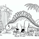 Free Dinosaur Coloring Page – Stegosaurus at the Waterfall | Ages 3–5 | Coloring.kids