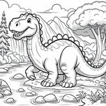 Free Dinosaur Coloring Page – Riverbank Dino with Waterfall | Ages 3–5 | Coloring.kids