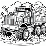 Free Dump Truck Coloring Page – Mud Splash Scene | Ages 3–5 | Coloring.kids