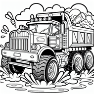 Free Dump Truck Coloring Page – Mud Splash Scene | Ages 3–5 | Coloring.kids