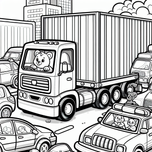Free Animal Truck Coloring Page – City Traffic Scene | Ages 3–5 | Coloring.kids
