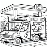 Free Ambulance Coloring Page – Bear EMTs at the Gas Station | Ages 3–5 | Coloring.kids