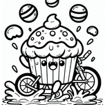 Free Coloring Page – Cupcake on a Bicycle Splashing in Puddles (Ages 3–5) Coloring.kids
