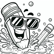 Free Coloring Page – Cool Pencil Splashing in Sunglasses (Ages 5–8)  Coloring.kids