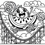Free Coloring Page – Watermelon Rollercoaster Ride with Lollipops (Ages 5–8) Coloring.kids