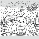 Free Coloring Page – Camping Elephant with Butterflies (Ages 3–5)  Coloring.kids