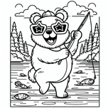 Free Coloring Page – Bear Fishing in Sunglasses (Ages 5–8)  Coloring.kids