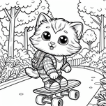 Free Coloring Page – Skateboarding Cat with Backpack (Ages 5–8)  Coloring.kids