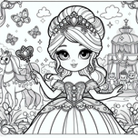 Princess and Her Magical Unicorn – Free Coloring Page