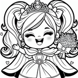 Joyful Princess with Flower Bouquet – Free Coloring Page | Coloring.kids