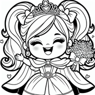 Joyful Princess with Flower Bouquet – Free Coloring Page | Coloring.kids