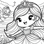 Joyful Princess with Dancing Fairy – Free Coloring Page | Coloring.kids
