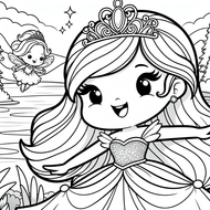 Joyful Princess with Dancing Fairy – Free Coloring Page | Coloring.kids