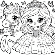 Sweet Princess with Her Unicorn Friend – Free Coloring Page | Coloring.kids
