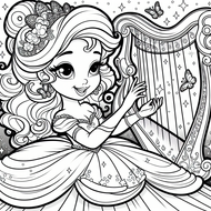 Elegant Princess Playing the Harp – Free Coloring Page | Coloring.kids