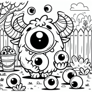 Free Coloring Page – One-Eyed Monster Juggling Eyeballs (Ages 5–8)  Coloring.kids