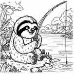 Free Coloring Page – Sloth Fishing in the Jungle (Ages 5–8) | Coloring.kids