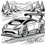 Free Supercar in Snowy Forest Coloring Page – Printable for Ages 5–8 | Coloring.kids